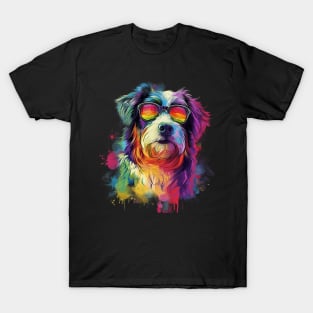 Colourful Cool Golden Doodle Dog with Sunglasses T-Shirt